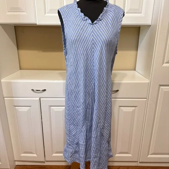 Flax | Dresses | Flax Brand 62 Striped Ruffle Trim Casual 10 Linen Tank  Dress Size M | Poshmark